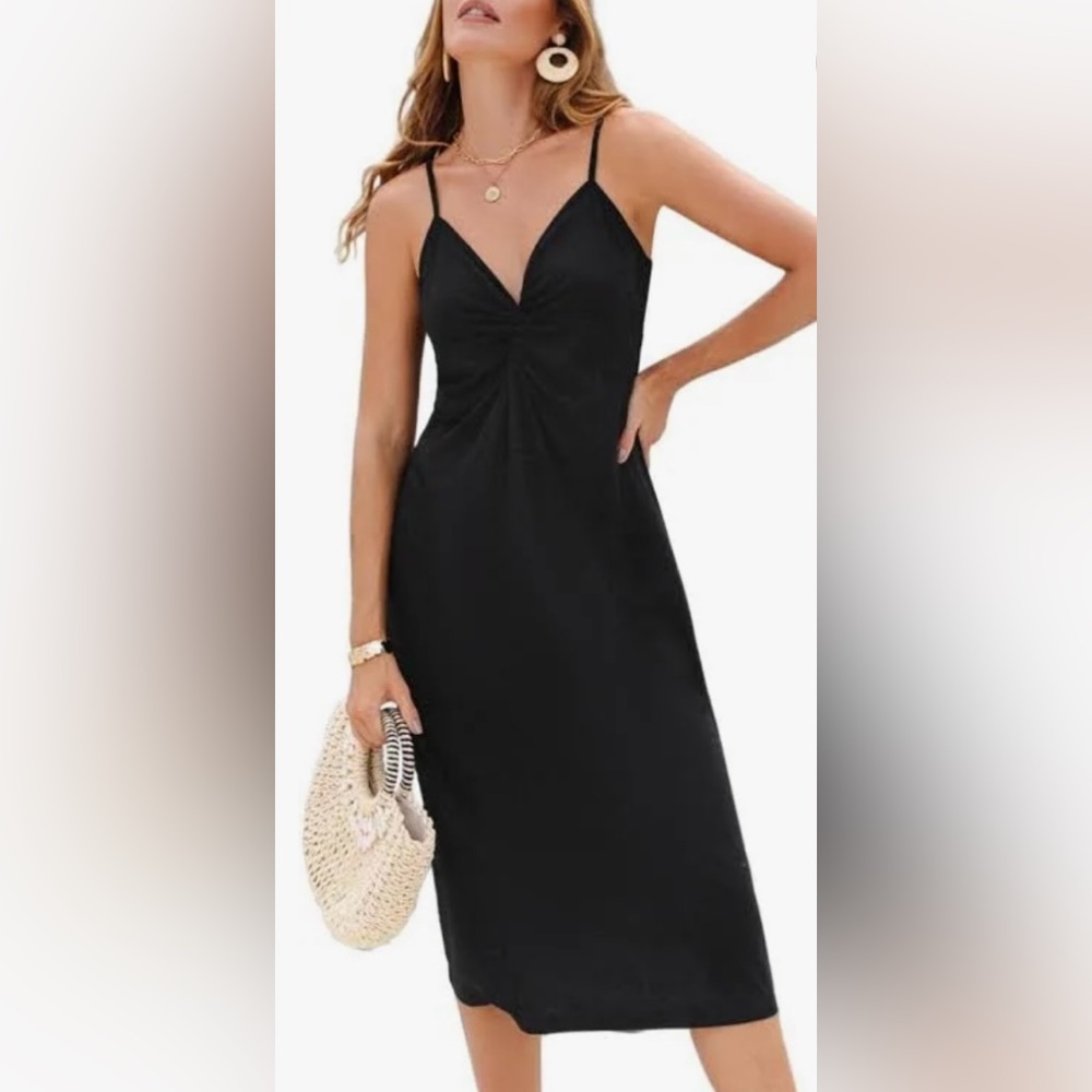 Glitter Black Front Twist Midi Party Dress